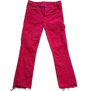 Mother The Insider High Rise Crop Step Fray Bootcut Jeans in Raspberry Sorbet 30